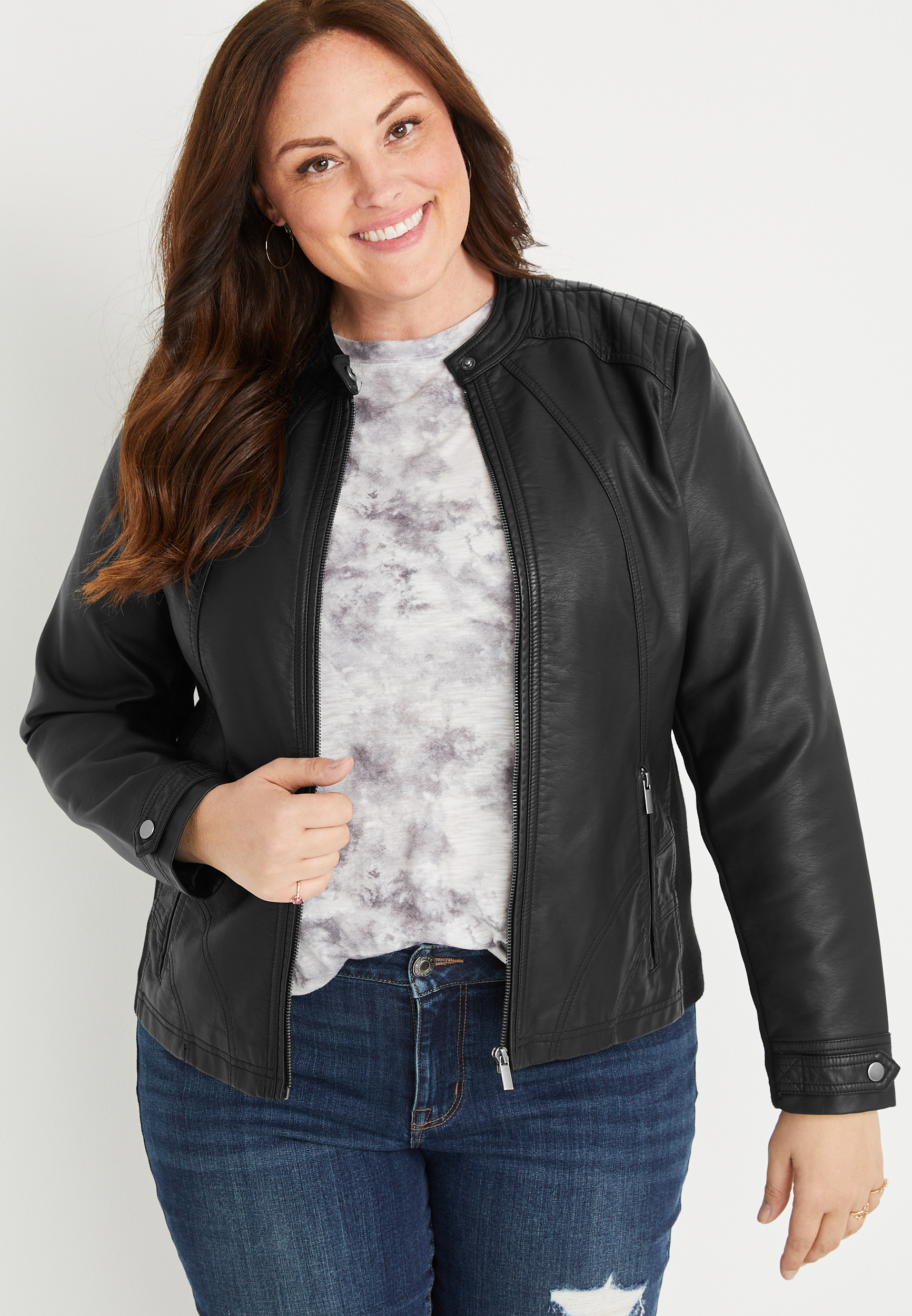 Black faux leather jacket plus clearance size