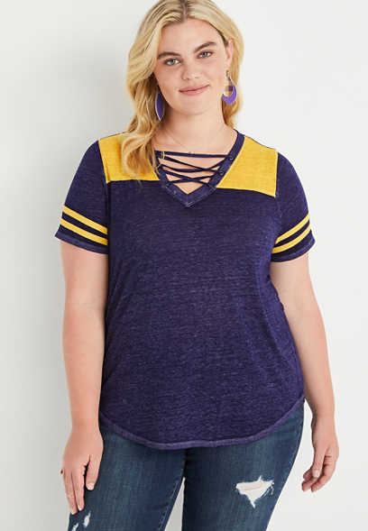 Plus Size 24/7 Lace Up Football Tee