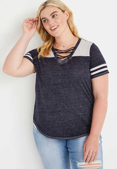 Plus Size 24/7 Lace Up Football Tee