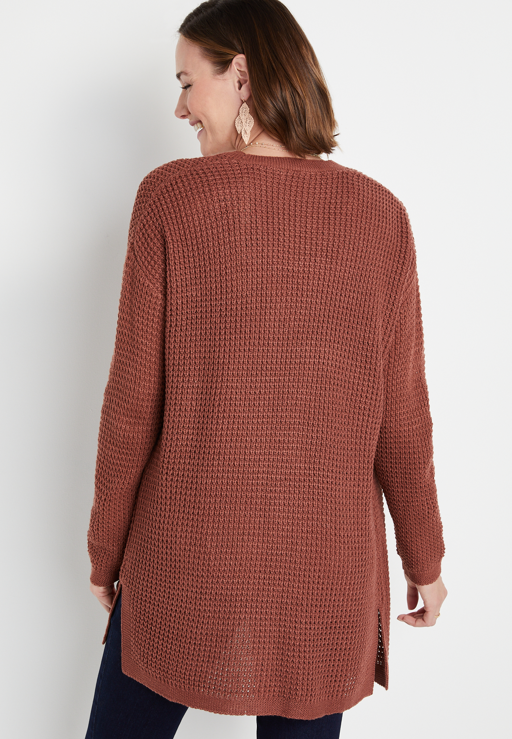 Brown Waffle Knit Cardigan, C5436, large