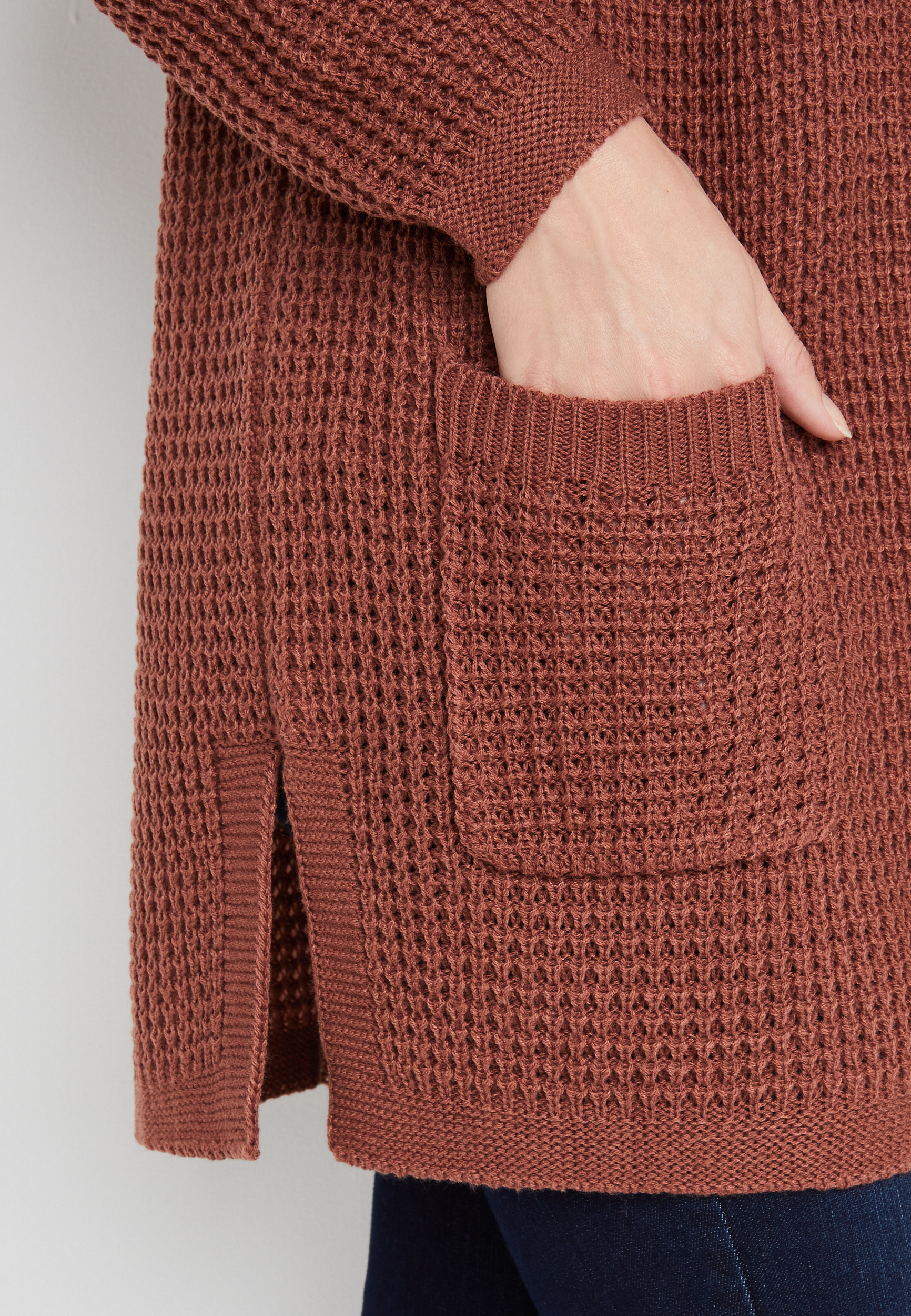 Brown Waffle Knit Cardigan, C5436, large