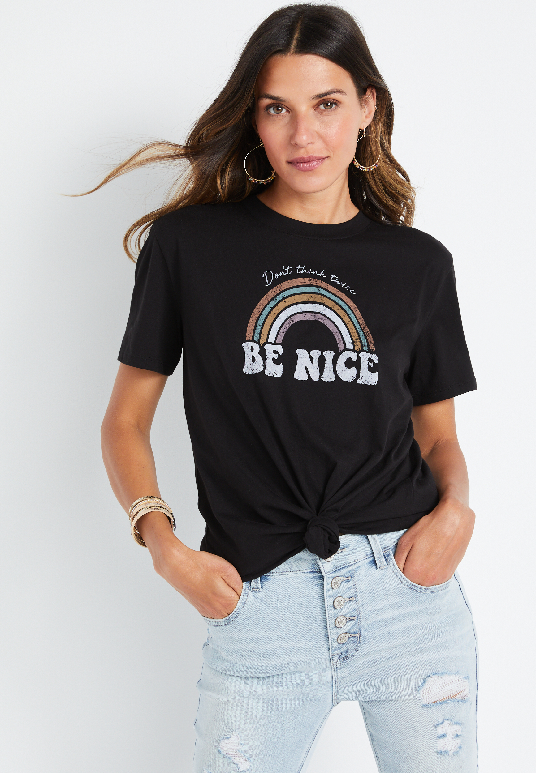 Black Be Nice Oversized Graphic Tee | maurices