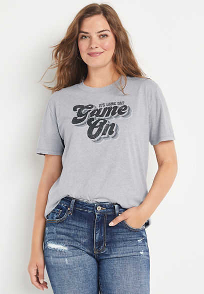 Gray Game Day Oversized Graphic Tee