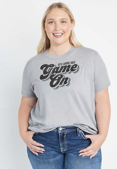 Plus Size Gray Game Day Oversized Graphic Tee