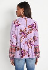 Purple Floral Long Sleeve Blouse, MULTI, small