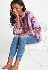 Purple Floral Long Sleeve Blouse, MULTI, small