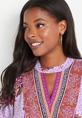 Purple Floral Long Sleeve Blouse, MULTI, small