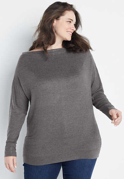 Plus Size Solid Cozy Tunic Sweatshirt