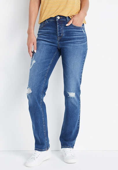 Maurices Vintage Straight Super High Rise Ripped Women's Jeans (Blue Denim)