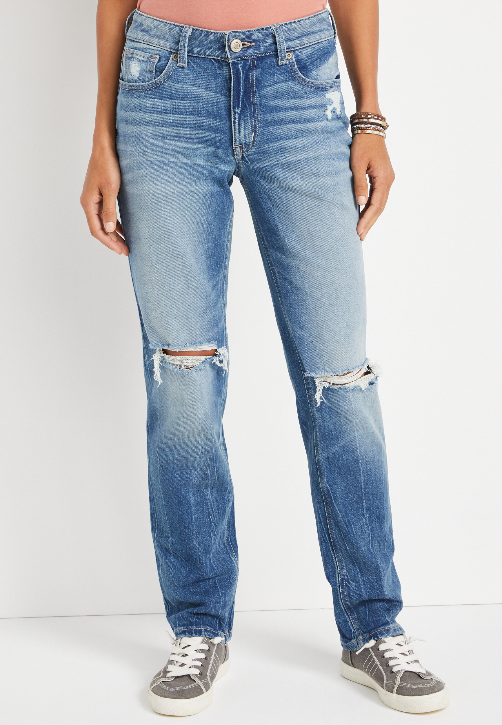 m jeans by mauricesâ¢ Vintage Straight High Rise Ripped Relaxed Jean | maurices