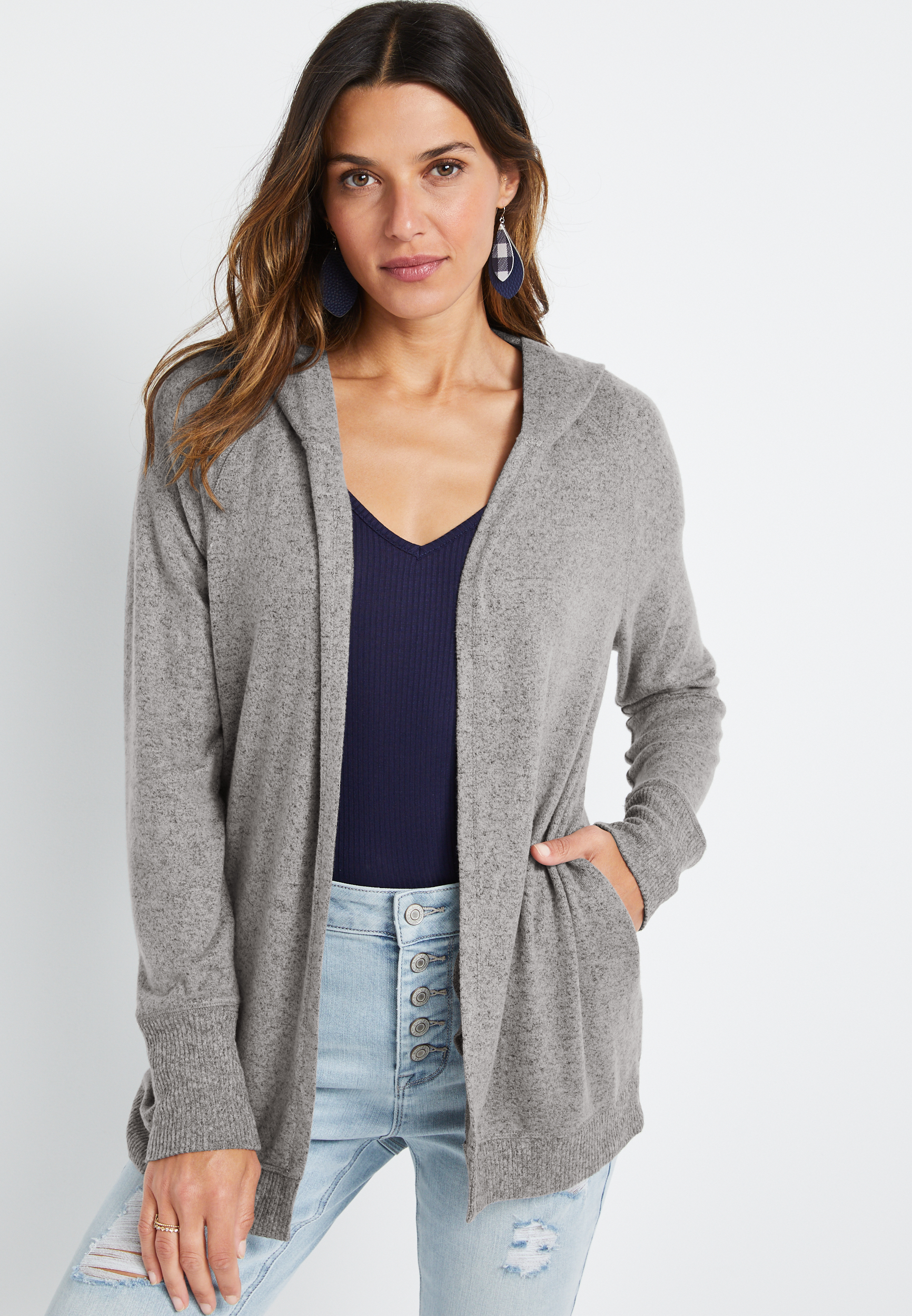 Gray Hooded Cardigan | maurices