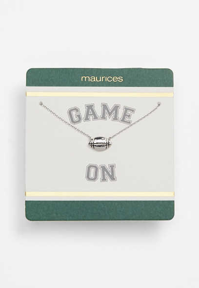 Green and Gold Carded Silver Football Necklace