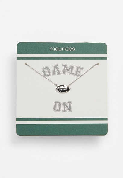 Green and White Carded Silver Football Necklace