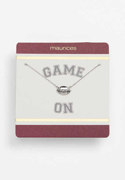 Maroon and Gold Carded Silver Football Necklace