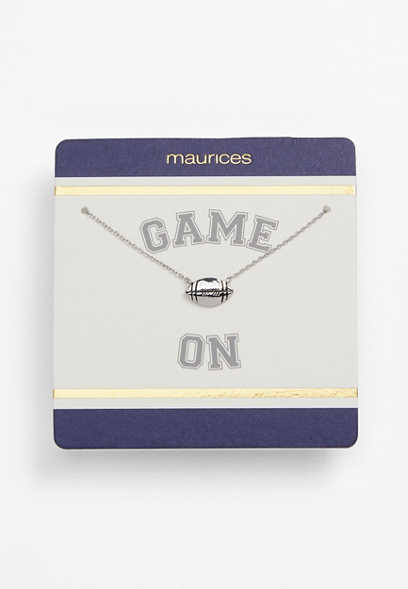 Navy and Gold Carded Silver Football Necklace