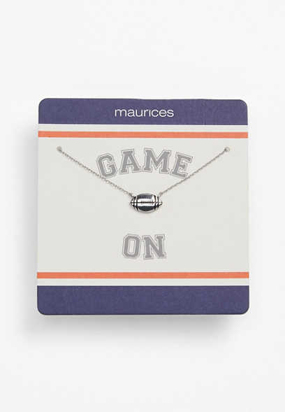Navy and Orange Carded Silver Football Necklace