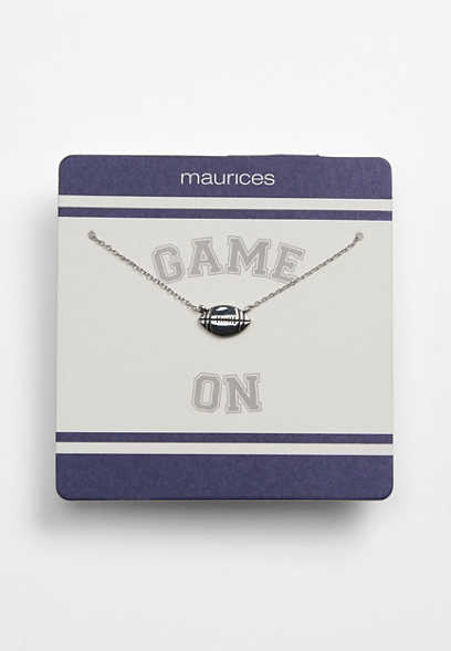 Navy and White Carded Silver Football Necklace