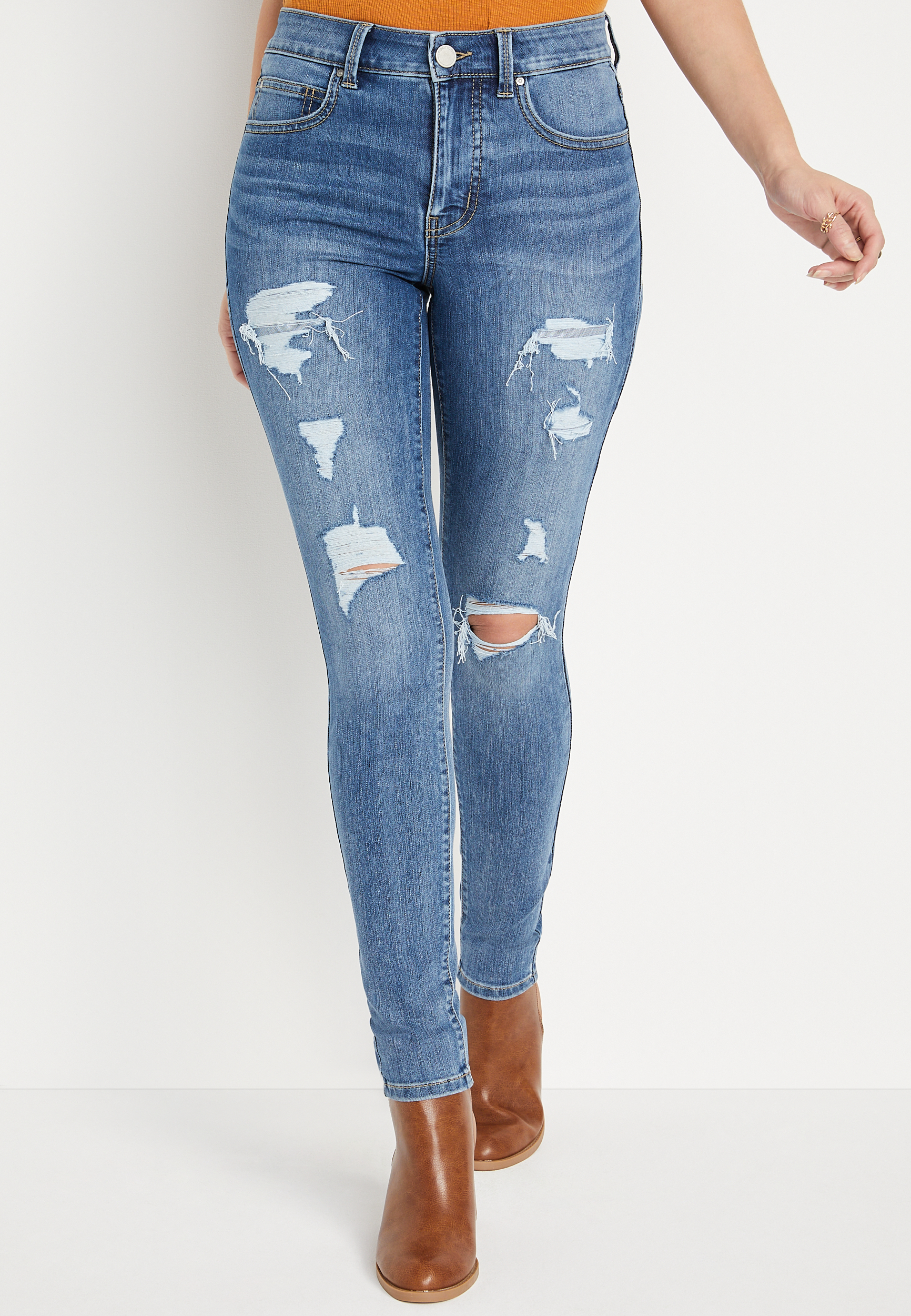 Blue Ripped Super Skinny High Waisted Ripped Jeans High Rise