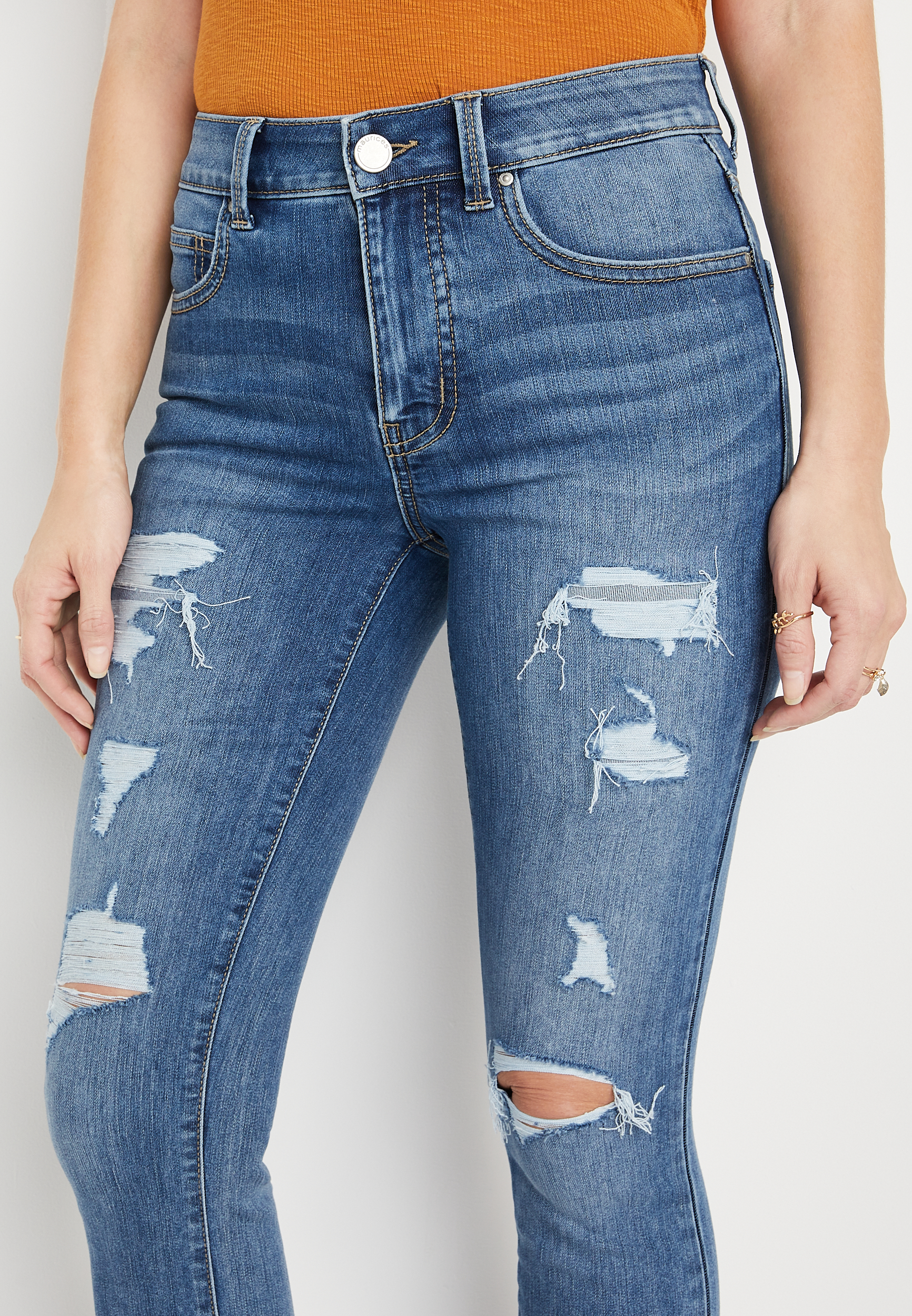 m jeans by maurices&trade; Everflex&trade; Super Skinny High Rise Ripped Jean, C3337, large
