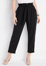 Paper Bag High Rise Tie Waist Crepe Pant, , small