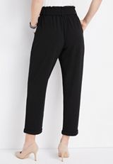 Paper Bag High Rise Tie Waist Crepe Pant, , small