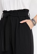 Paper Bag High Rise Tie Waist Crepe Pant, , small