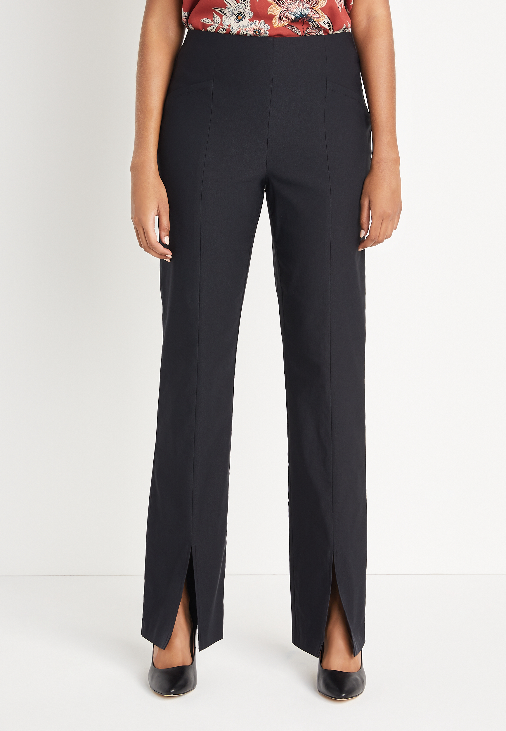 Bengaline Black Bootcut High Rise Split Hem Pant | maurices