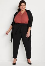 Plus Size Paper Bag High Rise Tie Waist Crepe Pant, , small