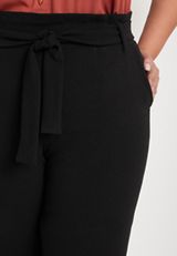 Plus Size Paper Bag High Rise Tie Waist Crepe Pant, , small