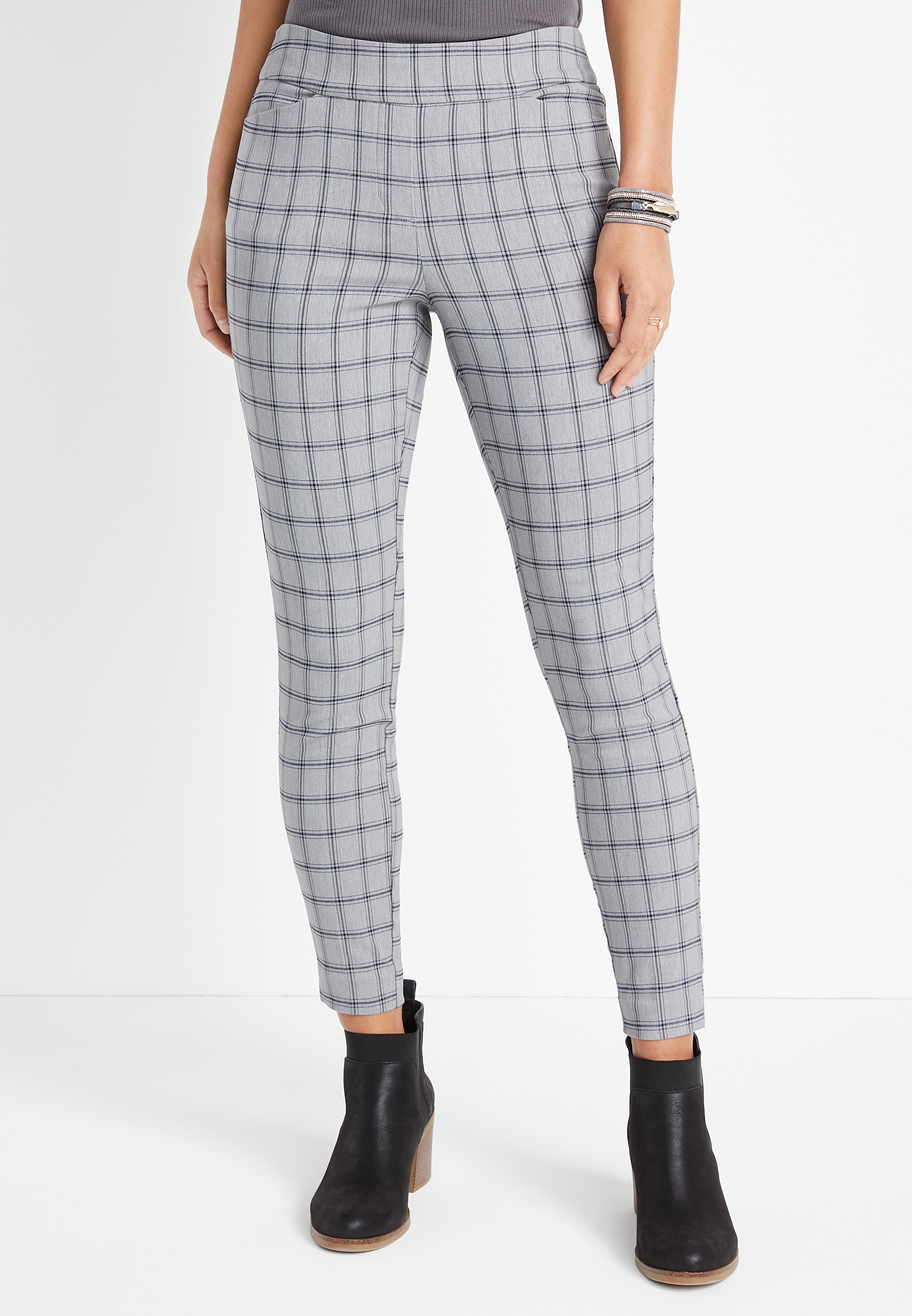 Gray Plaid Bengaline Skinny Ankle Pant | maurices