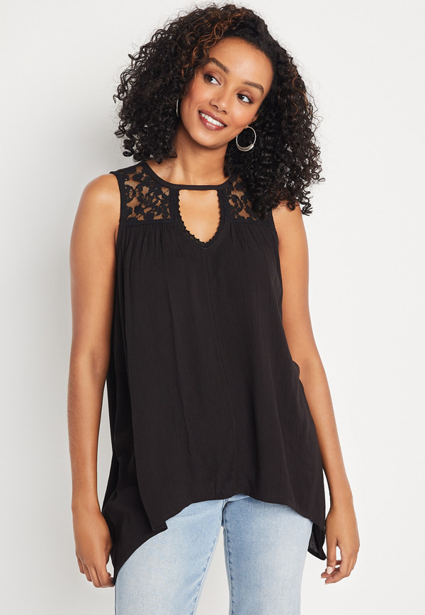 Cut Out Lace Neck Tank Top | maurices