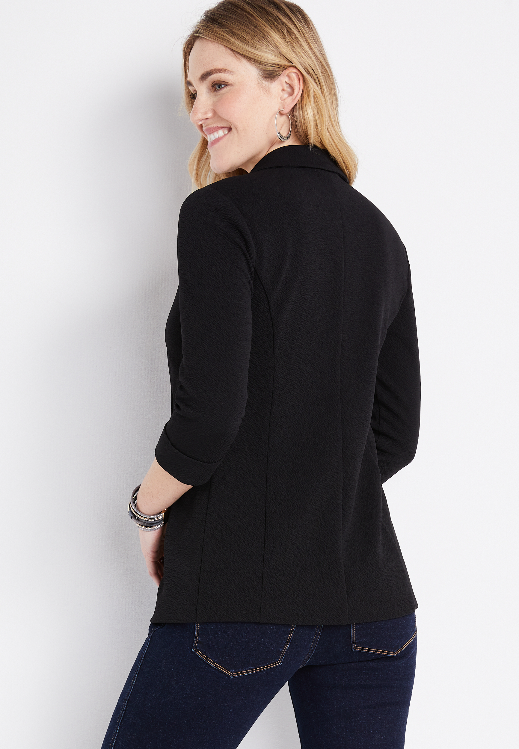 Versa Black Open Front Blazer, , large