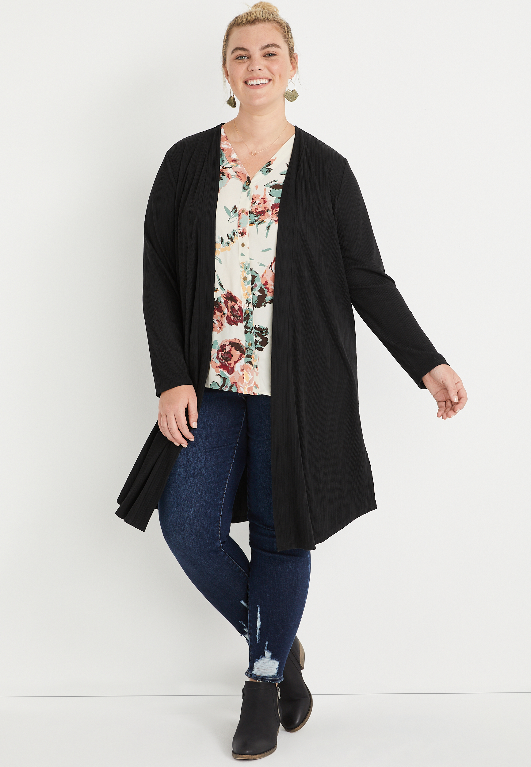 Warm Soul Duster Cardigan In Black Curves main image 1