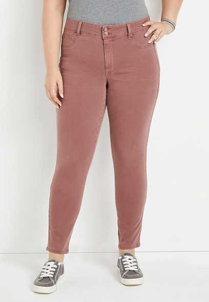 Plus Size m jeans by maurices™ Dark Pink High Rise Double Button Jegging Made With REPREVE®