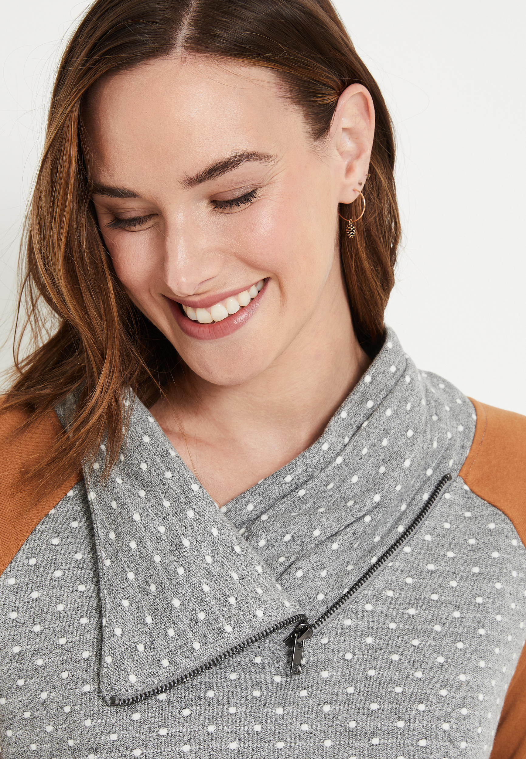 Gold Polka Dot Asymmetric Cowl Neck Sweatshirt, C1755, large
