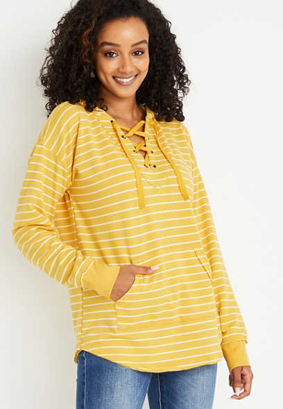 Gold Stripe Lace Up Hoodie