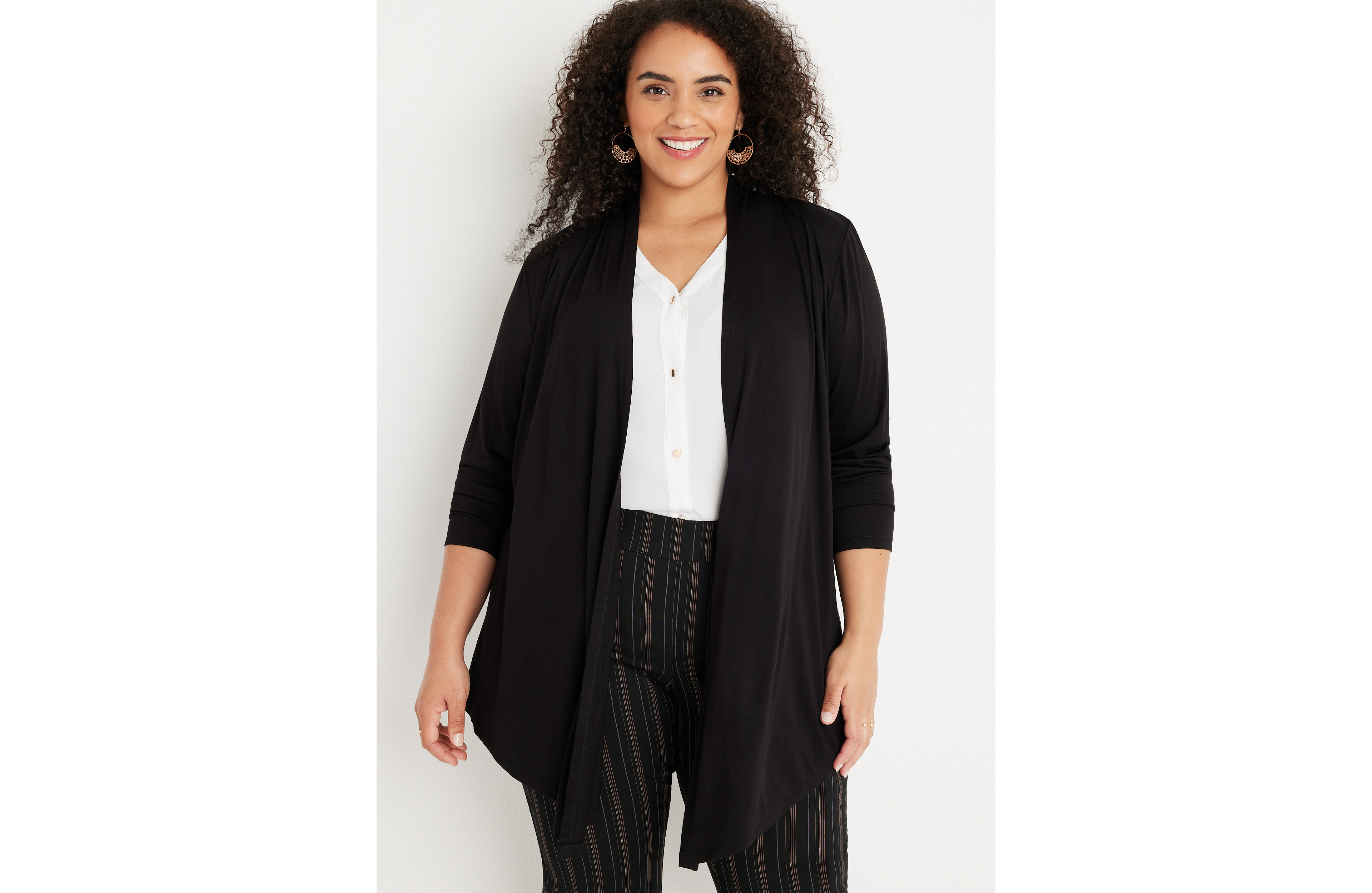 Plus Long Sleeve Open Front Cardigan
