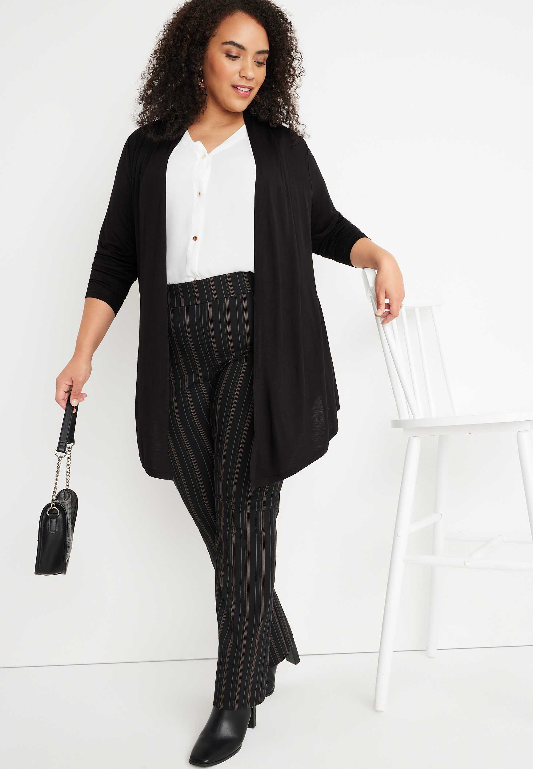 Plus Size Long Sleeve Open Front Cardigan, C106, large