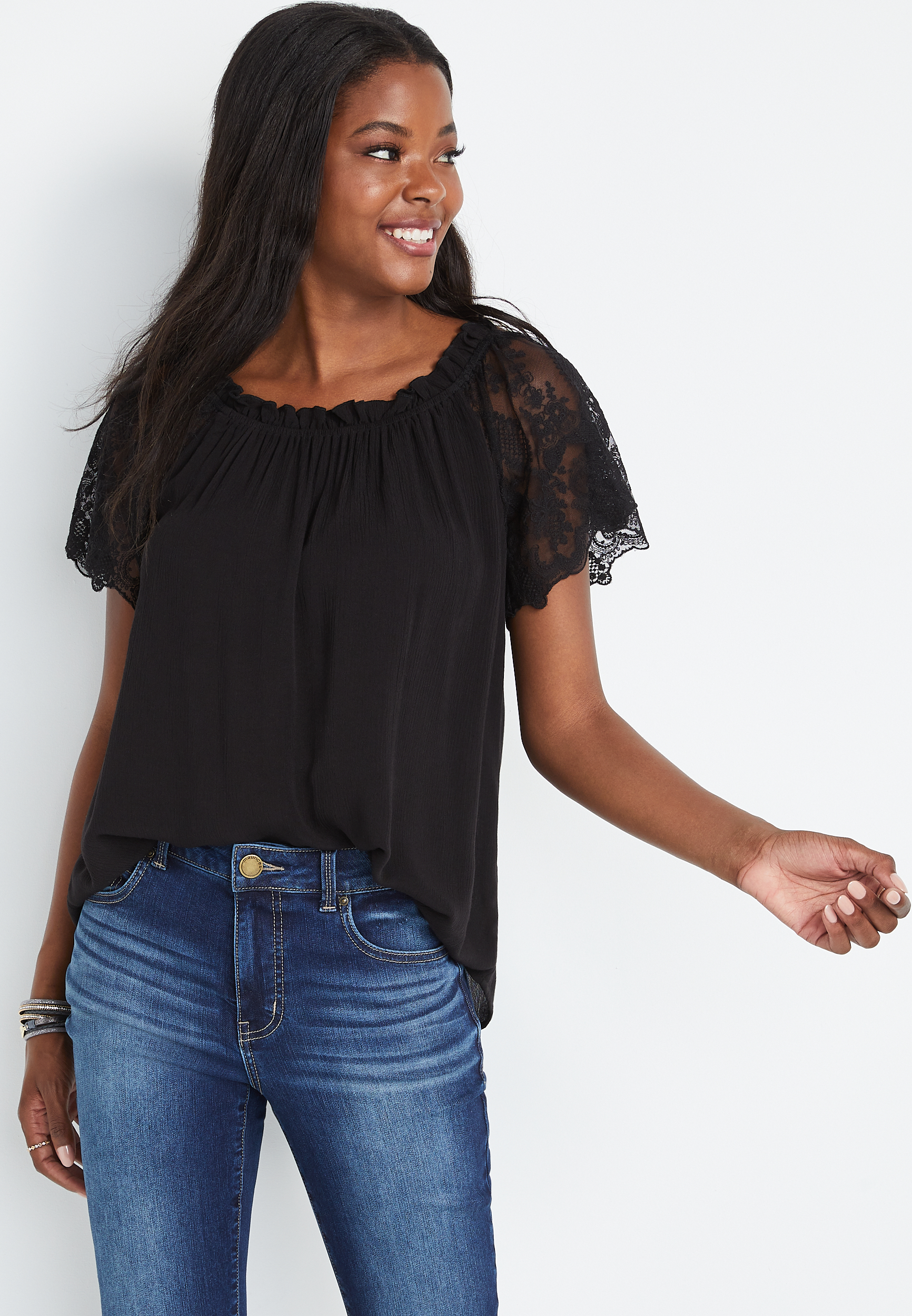 Black Lace Off The Shoulder Top | maurices