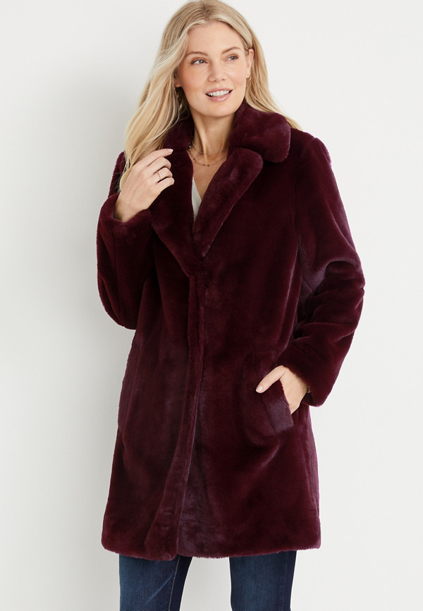 Maroon Faux Fur Coat | maurices