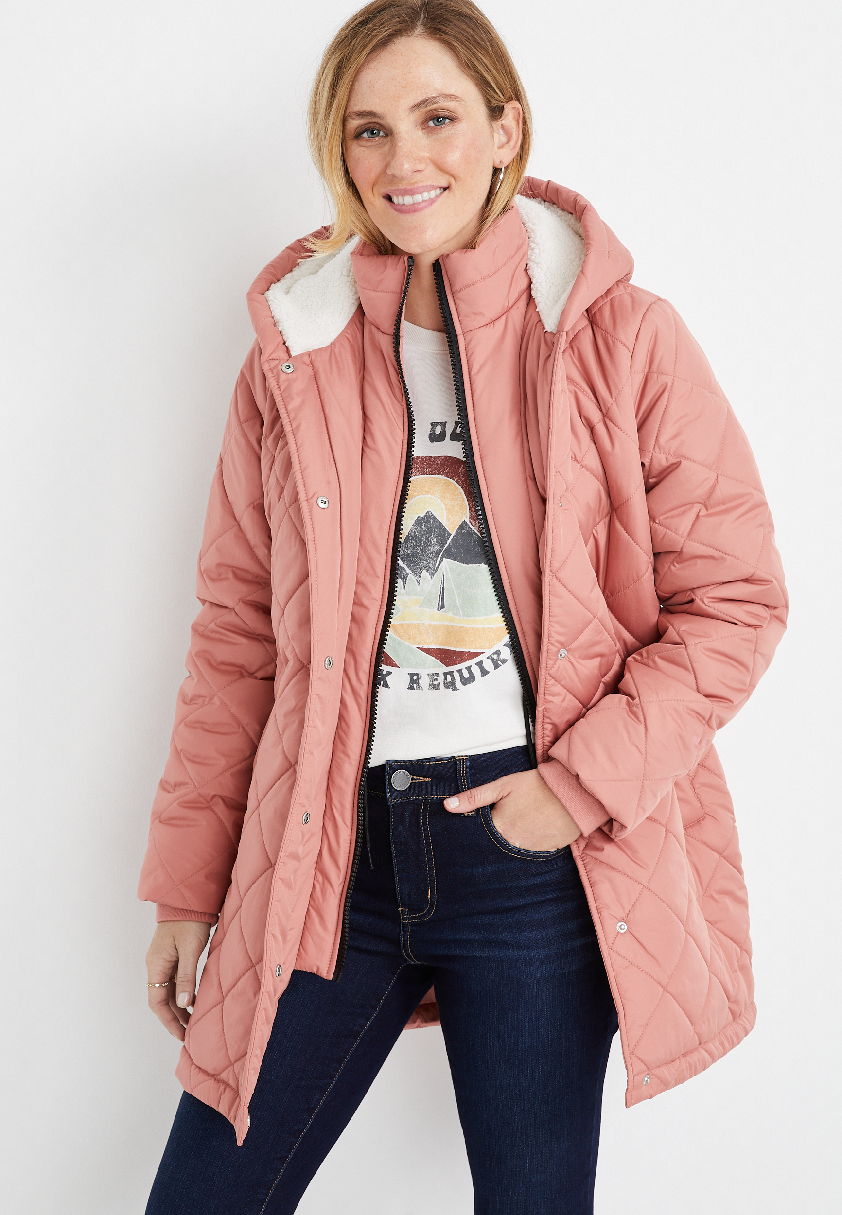 Pink Quilted Hooded Puffer Jacket | maurices