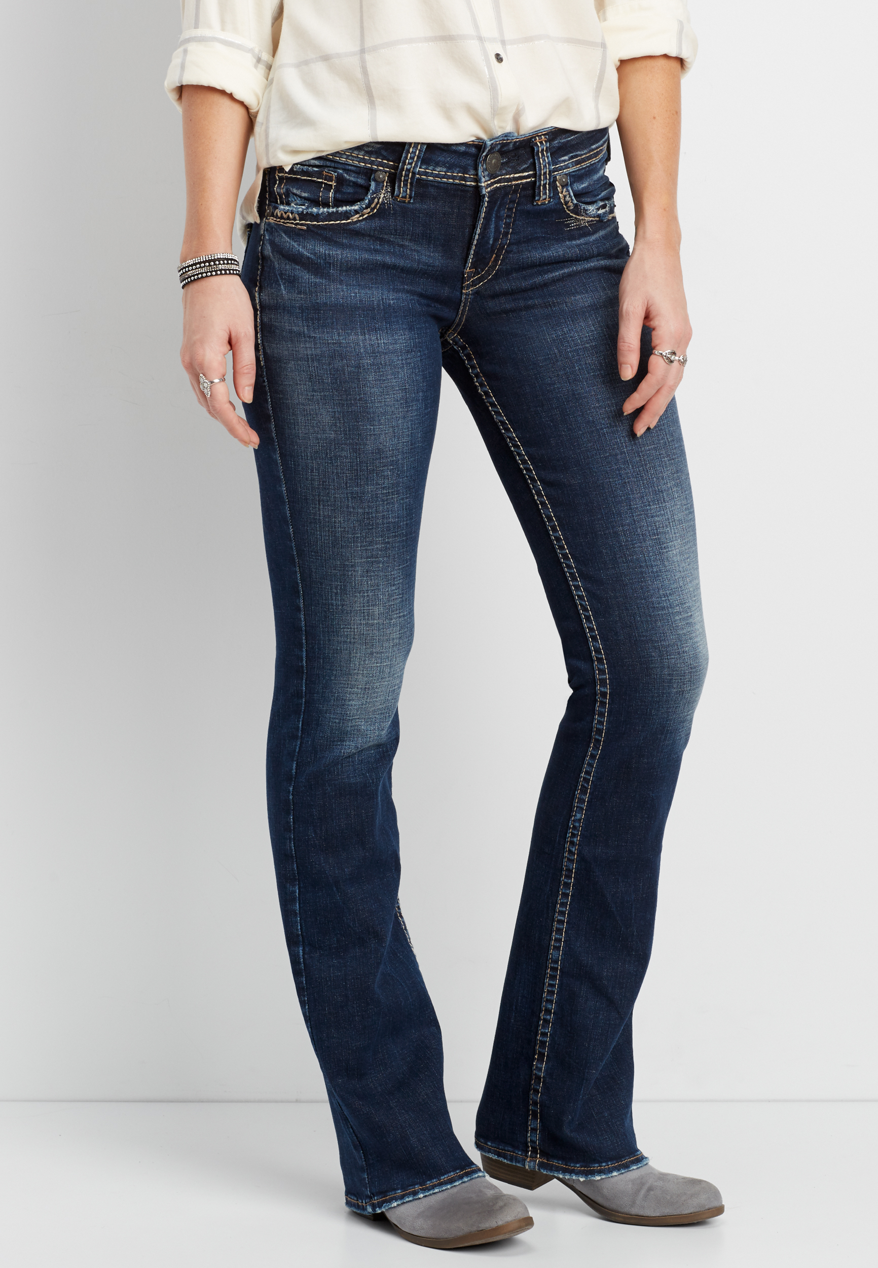 Silver Jeans Co.® Suki slim boot jeans with destructed back flap ...