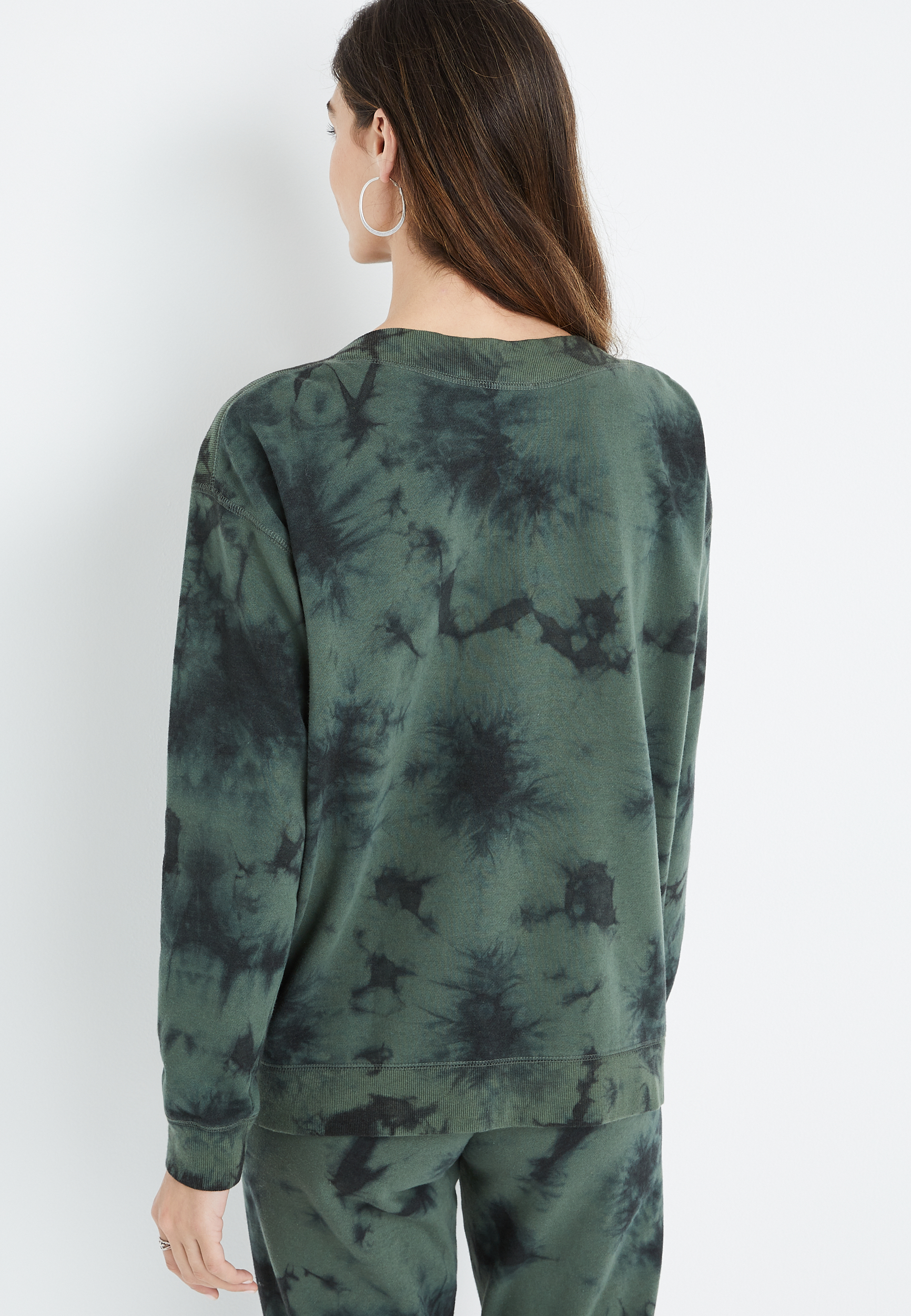 Green Tie Dye Sweatshirt, OLIVE COMBO, large