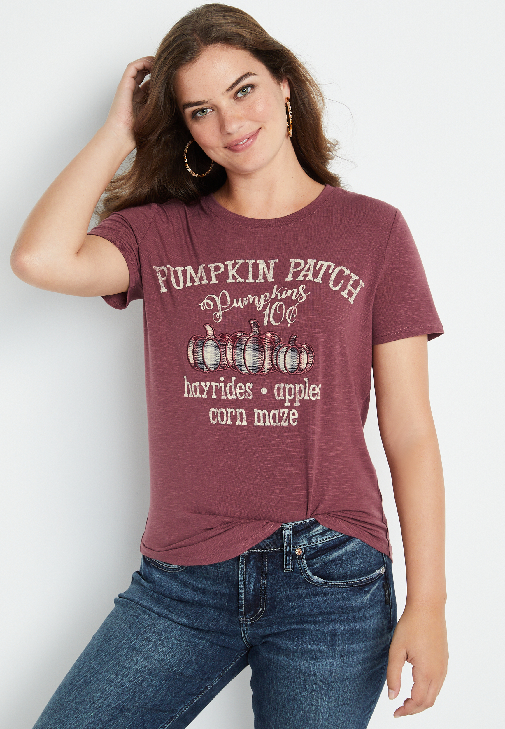 Burgundy Pumpkin Patch Graphic Tee | maurices