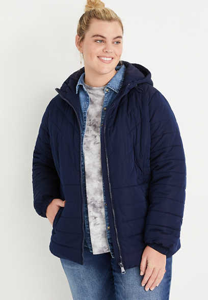 Plus Size Navy Active Puffer Jacket