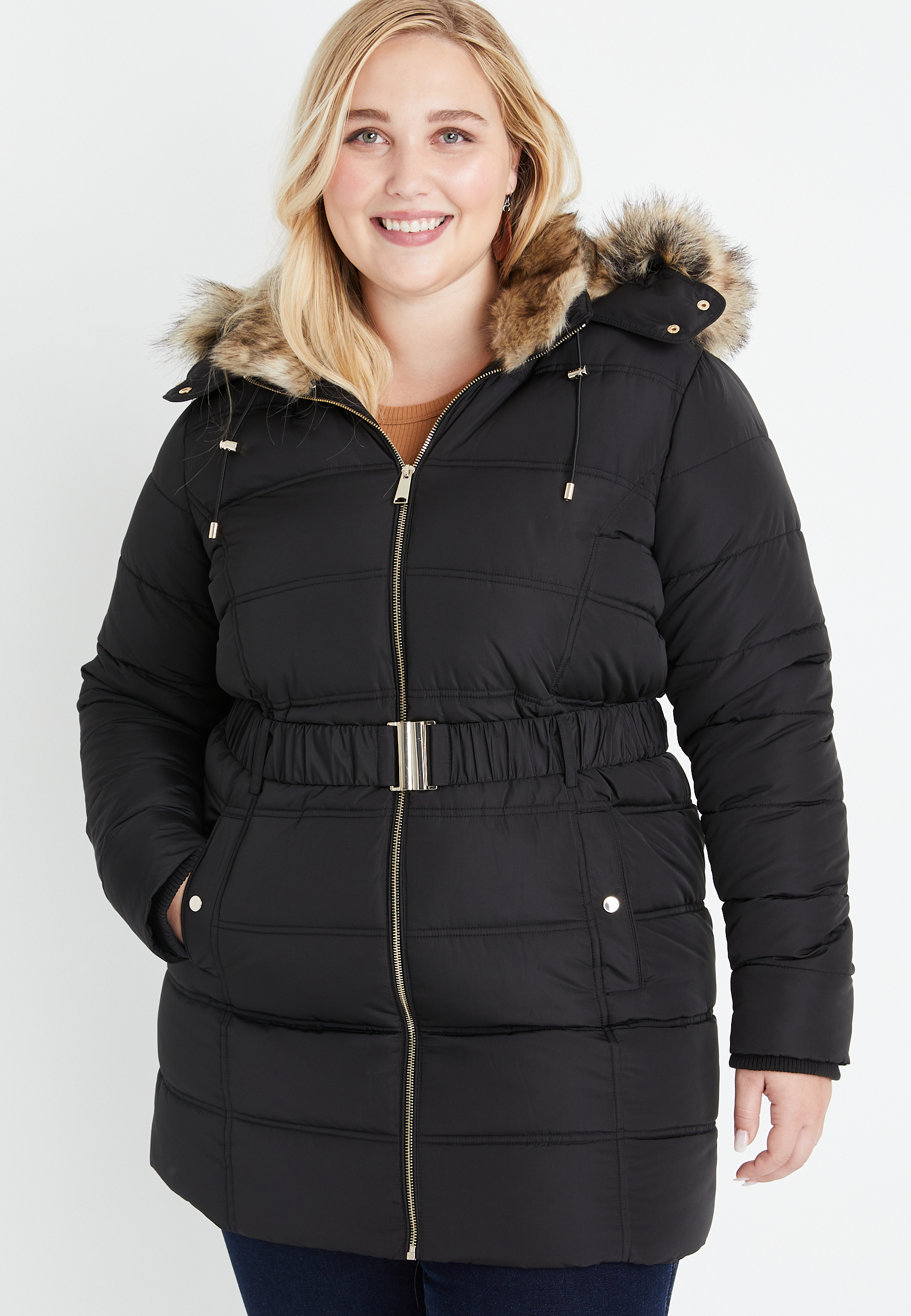 Plus Size Black Long Puffer Jacket | maurices