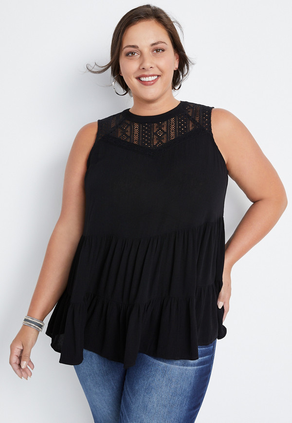 Plus Size Black Lace Babydoll Tank Top | maurices