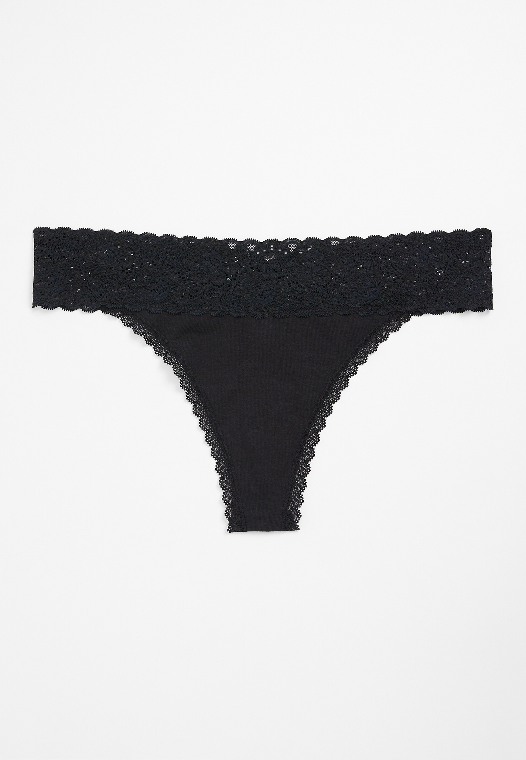 Simply Comfy Wide Lace Trim Cotton Thong Panty