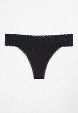 RMG Simply Comfy Wide Lace Trim Cotton Thong Panty, C106, small