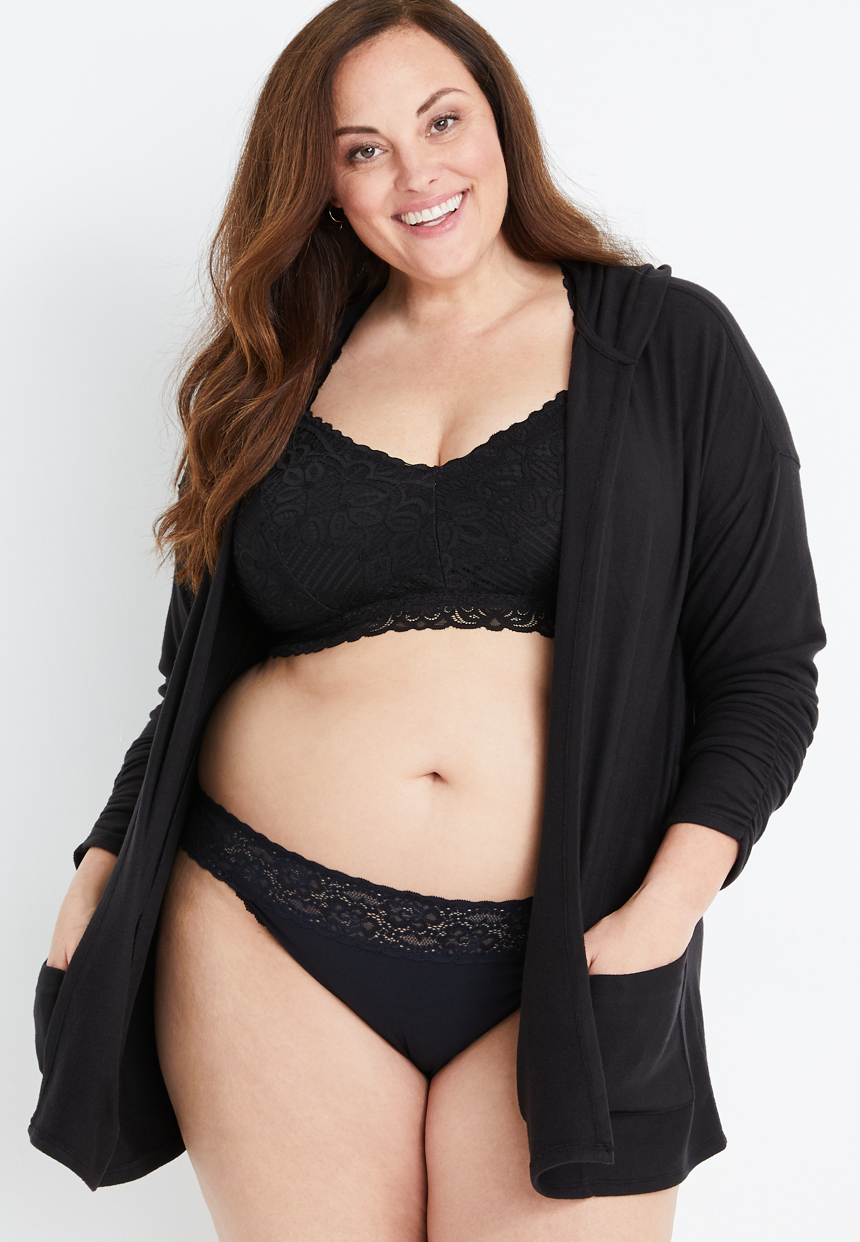 RMG Simply Comfy Wide Lace Trim Cotton Thong Panty, C106, large